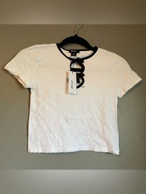 NWT Nasty Gal Sz Med Large Seamless Contrast Bow Cut Out Crop Blouse Top Ret $49